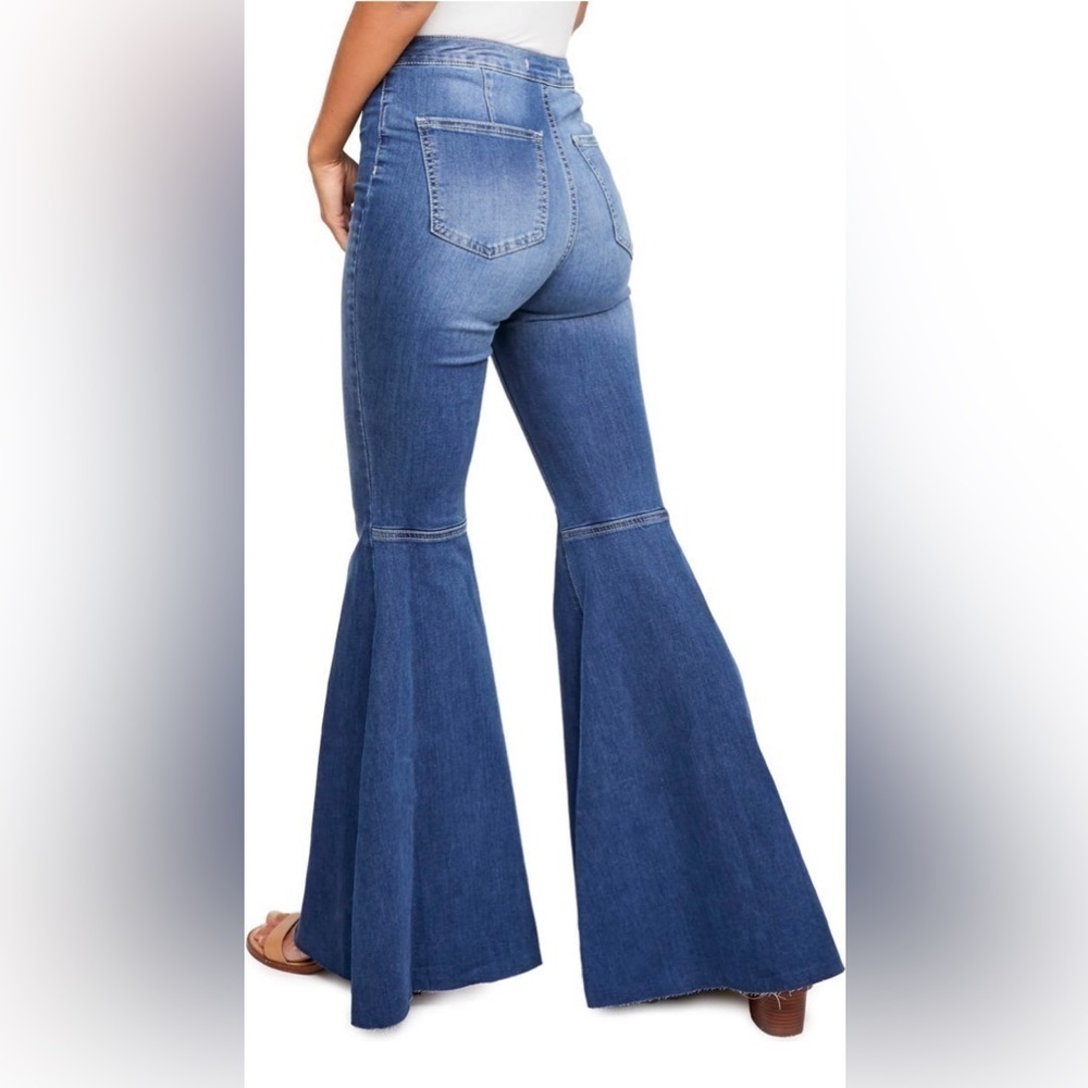 Free People High-Rise Flare Jeans in Medium Blue - Picture 7 of 9